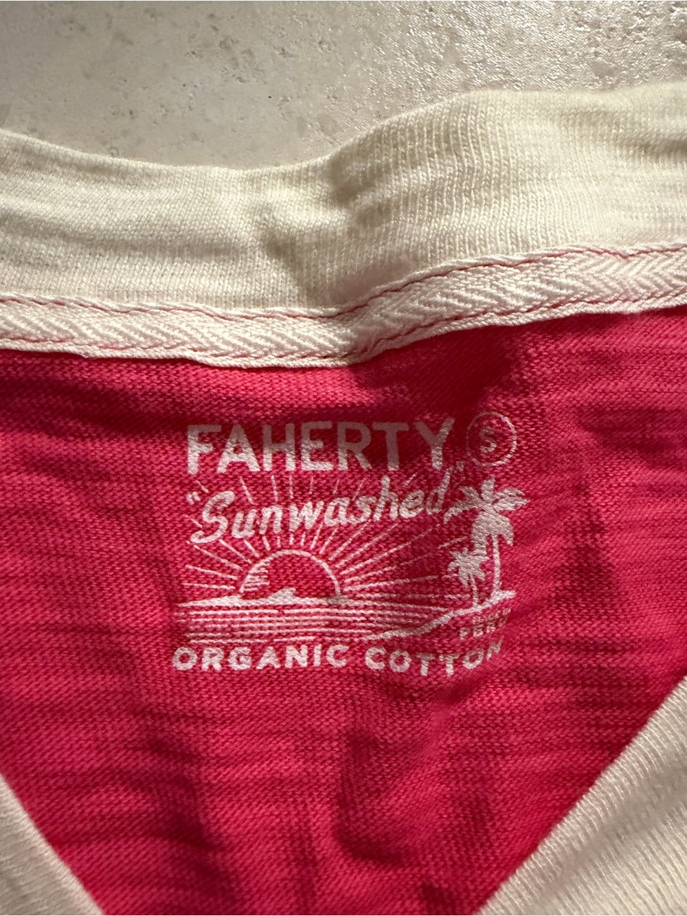 Faherty Hot Pink V-Neck Tee - Picture 2 of 4